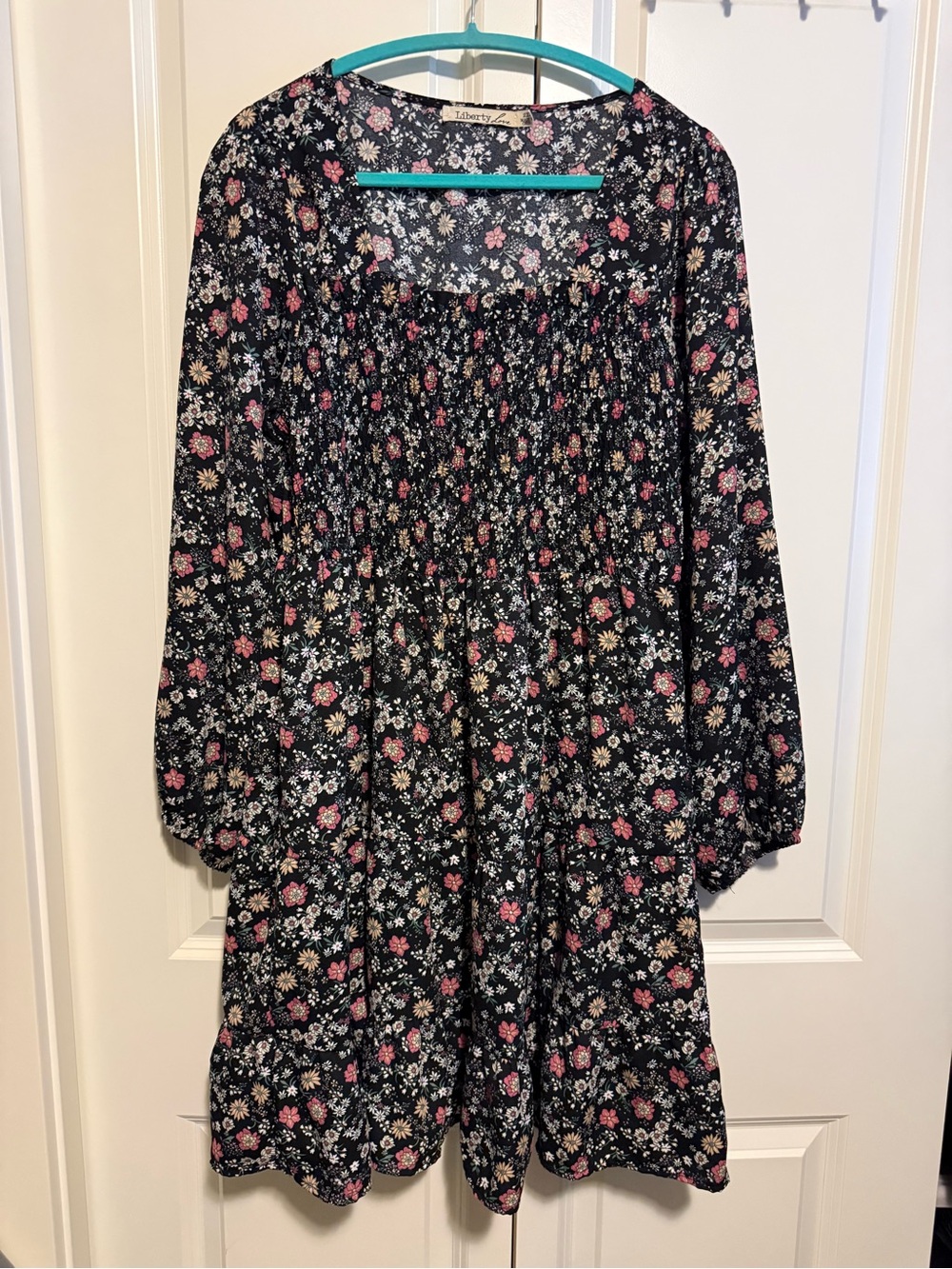 Liberty Love Black Floral Dress with Pink & Cream Blooms